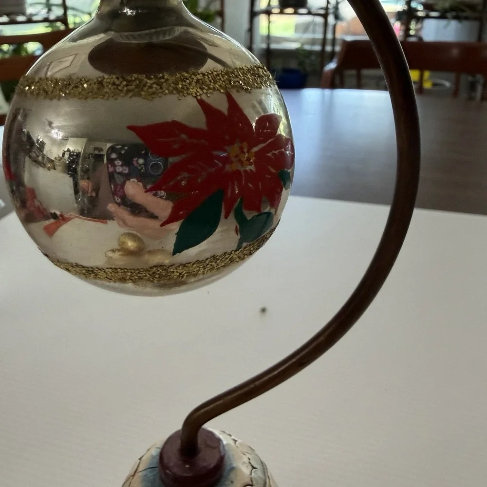 Lot Of 7 Vintage Glass Christmas Ornaments Mercury Glass Poinsettia Glitter MCM
